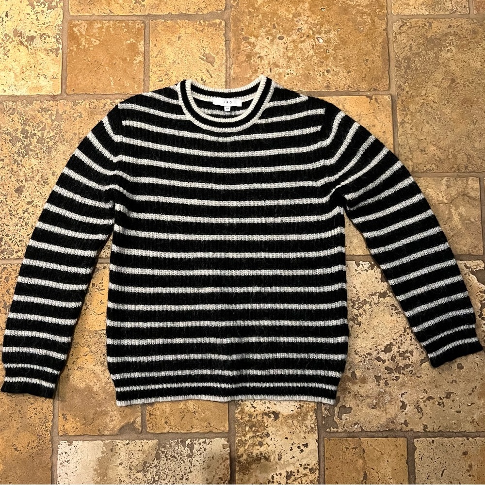 IRO Shelton Striped Crewneck Sweater Black/Cream Alpaca Size Medium